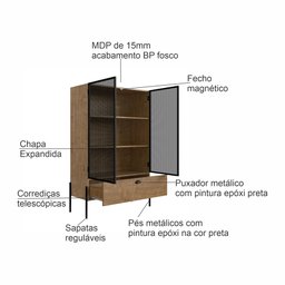 Cristaleira Industrial Retrô 2 Portas 1 Gaveta Madeira/Aço 93cm York - 4 Cristaleira Industrial Retrô 2 Portas 1 Gaveta Madeira/Aço 93cm York - 4