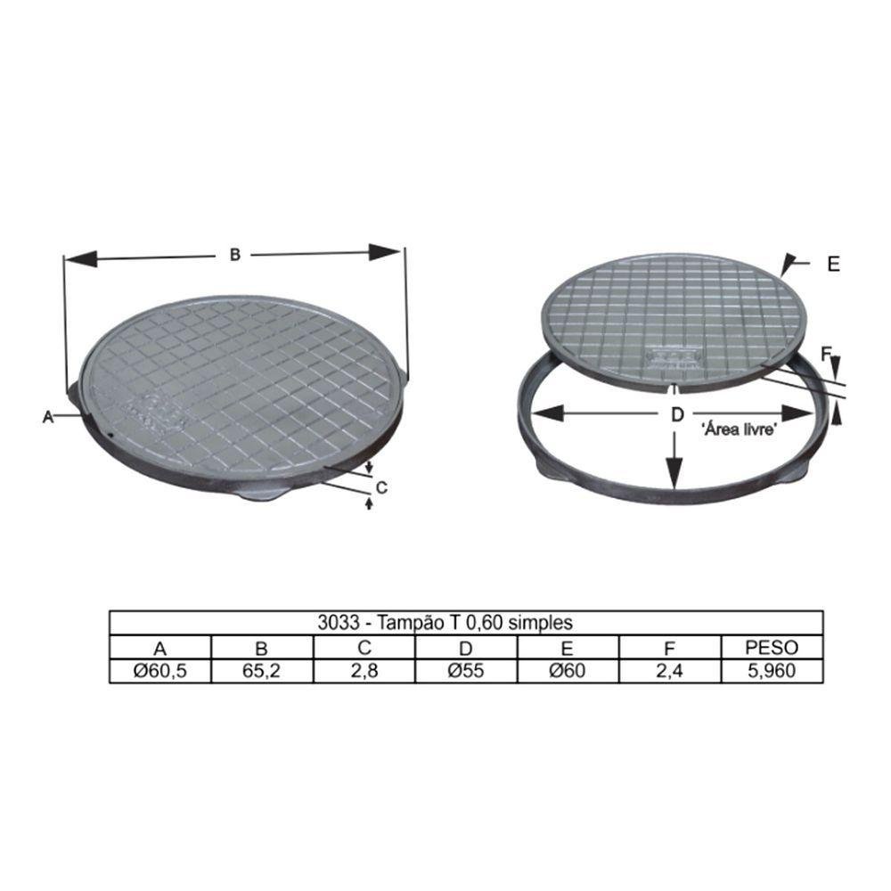 Tampa Tampão de Chão T060 em Alumínio Circular Simples 60cm - 2