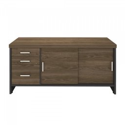 Kit 2 Peças com Mesa para Escritório Diretor em L em Tamburato e Armário Multiuso Baixo com 3 Gavetas 2 Portas - 4