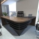 Ver imagem 3 de Conjunto Escritório com Mesa Diretor Le Balcão 2 Portas 3 Gavetas Tamburato Artany Marrom/Preto/Charuto