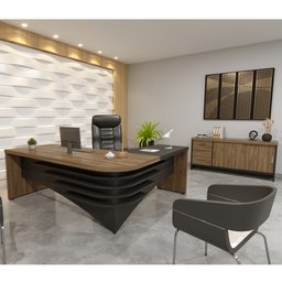Kit 2 Peças com Mesa para Escritório Diretor em L em Tamburato e Armário Multiuso Baixo com 3 Gavetas 2 Portas - 1