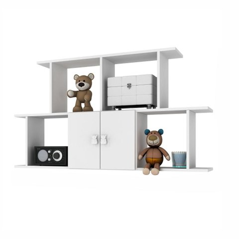 Nicho de Parede Percasa 2 Portas 125cm MDP Branco com Puxadores de Urso Acabamento Lacca