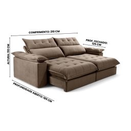 Sofá Retrátil e Reclinável Molas Ensacadas 2,10m Orquídea Vivaro Decor Suede Capuccino - 3