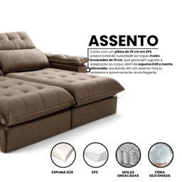 Sofá Retrátil e Reclinável Molas Ensacadas 2,10m Orquídea Vivaro Decor Suede Capuccino - 4