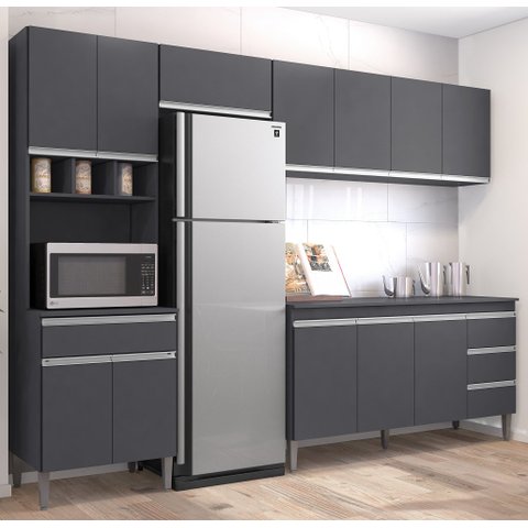 Cozinha Modulada 4 Peças Andréia 280 Cm Cinza sem Tampo Ajl