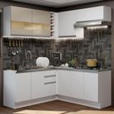 Ver imagem 1 de Armário de Cozinha Completa de Canto 349cm Branco/Branco/Crema Glamy Madesa 01