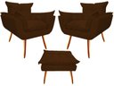 Ver imagem 1 de Kit 2 Poltronas + Puff Decorativo Opala Suede Marrom Pés Madeira Mz Decor