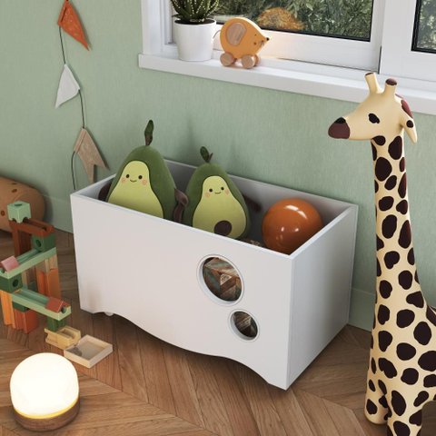 Caixa Organizadora de Brinquedos Infantil com Rodízios Encanto Branco - Completa Móveis