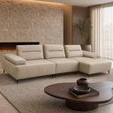 Ver imagem 1 de Sofá 5 Lugares com Chaise para Sala Living 351cm Modular Pés Industrial Oslo L06 Couro Bege Areia