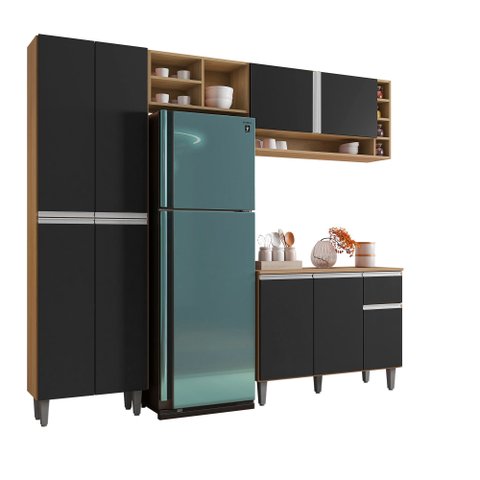 Cozinha Modulada Completa 230cm com Balcão e Armário Aéreo Vanessa - Am/pt - Ajl Móveis