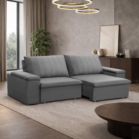 Sofá 3 Lugares Retrátil Reclinável para Sala 225cm Malfati F04 Veludo Cinza - Lyam Decor