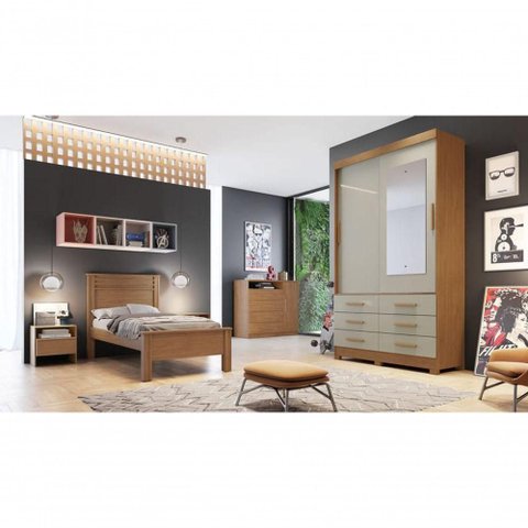 Guarda Roupa Solteiro com Espelho 2 Portas 6 Gavetas Capri-cumaru-fendi Móveis Novo Horizonte