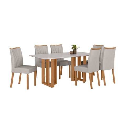 Conjunto Sala de Jantar Mesa Téssera 170 Tampo Vidro Off White com 6 Cadeiras Téssera - Lopas Amendo