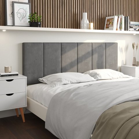 Cabeceira Casal Painel Estofada Suede Para Cama Box 1,4m: Cinza