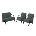 Ver imagem 1 de Conjunto Vênus 2 Poltronas de 1 Lugar e 1 de 2 Lugares Braço Madeira Dsalla Suede Verde