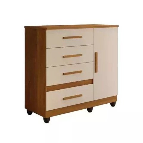 Cômoda Sapateira Florença com Porta e 4 Gavetas Cinamomo Off