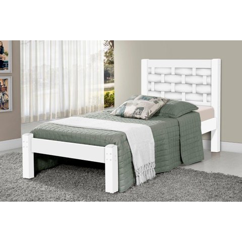 Cama Lai Solteiro com Cabeceira Trabalhada 100% Mdf com Estrado em Madeira Cor Branca Ja