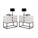 Ver imagem 2 de Kit 2 Mesa de Cabeceira Estilo Industrial 2 Gavetas Puxador em Couro Pés de Ferro