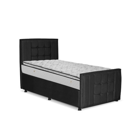 Cama com Cabeceira Solteirão Viúva Estofada Uvaia 120cm Suede:preto