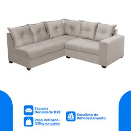 Sofá de Canto Califórnia 4 Lugares, com Molas Espirais, Espuma Densidade D28, 1,66x1,83 Metros, Bege - 4