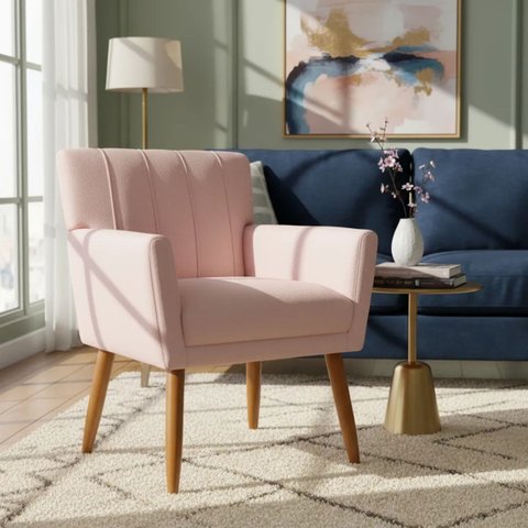 Poltrona Decorativa Elegante Cecília Recepção Escritório Sala de Estar Suede Rosa Bebe