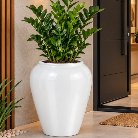 Vaso de Fibra de Vidro Bali U 71cm Vitrificado Grande Branco