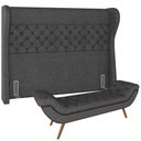 Ver imagem 1 de Kit Cabeceira Cama Box Queen 160 Cm Madrid com Puff Recamier Santorini Linho Cinza Escuro-lyam Decor