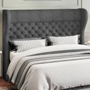 Ver imagem 2 de Kit Cabeceira Cama Box Queen 160 Cm Madrid com Puff Recamier Santorini Linho Cinza Escuro-lyam Decor