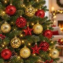 Ver imagem 3 de Kit 16 Enfeites Natalinos Bolas Estrela para Árvore de Natal