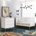 Ver imagem 5 de Jogo de Quarto Infantil Theo Retrô Cômoda 3 Gavetas e Berço Branco Fosco com Pés Amadeirado -