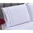 Ver imagem 4 de Jogo lençol Imperial quarto casal Queen bordado 4 peças 2fronha: Branco com Cinza4