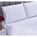 Ver imagem 1 de Jogo lençol Imperial quarto casal Queen bordado 4 peças 2fronha: Branco com Cinza4