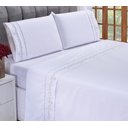 Ver imagem 3 de Jogo lençol Imperial quarto casal Queen bordado 4 peças 2fronha: Branco com Cinza4