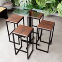 Ver imagem 1 de Conjunto Mesa Alta Bar Bistrô Quadrada Vidro 4 Bancos Imbuia Industrial Black Don Castro Decor Indus