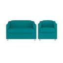 Ver imagem 1 de Kit Poltrona Tilla Recepção + Namoradeira Sala, Quarto Suede Azul Turquesa