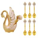 Ver imagem 1 de 6 Peças Colher & 1 Peça Desenho Cisne Suporte de Dourado de Armazenamento