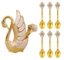 Ver imagem 1 de 6 Peças Colher & 1 Peça Desenho Cisne Suporte de Dourado de Armazenamento