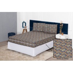 Capa de Colchão Queen 30cm + Fronha Protetor com Zíper Malha Estampada:25 Azulejo Azul Marinho - 4