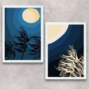 Ver imagem 2 de Kit 2 Quadros Arte Boho Degradê Azul e Bege 33x24cm - com Vidro:moldura Branca