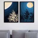 Ver imagem 1 de Kit 2 Quadros Arte Boho Degradê Azul e Bege 33x24cm - com Vidro:moldura Branca