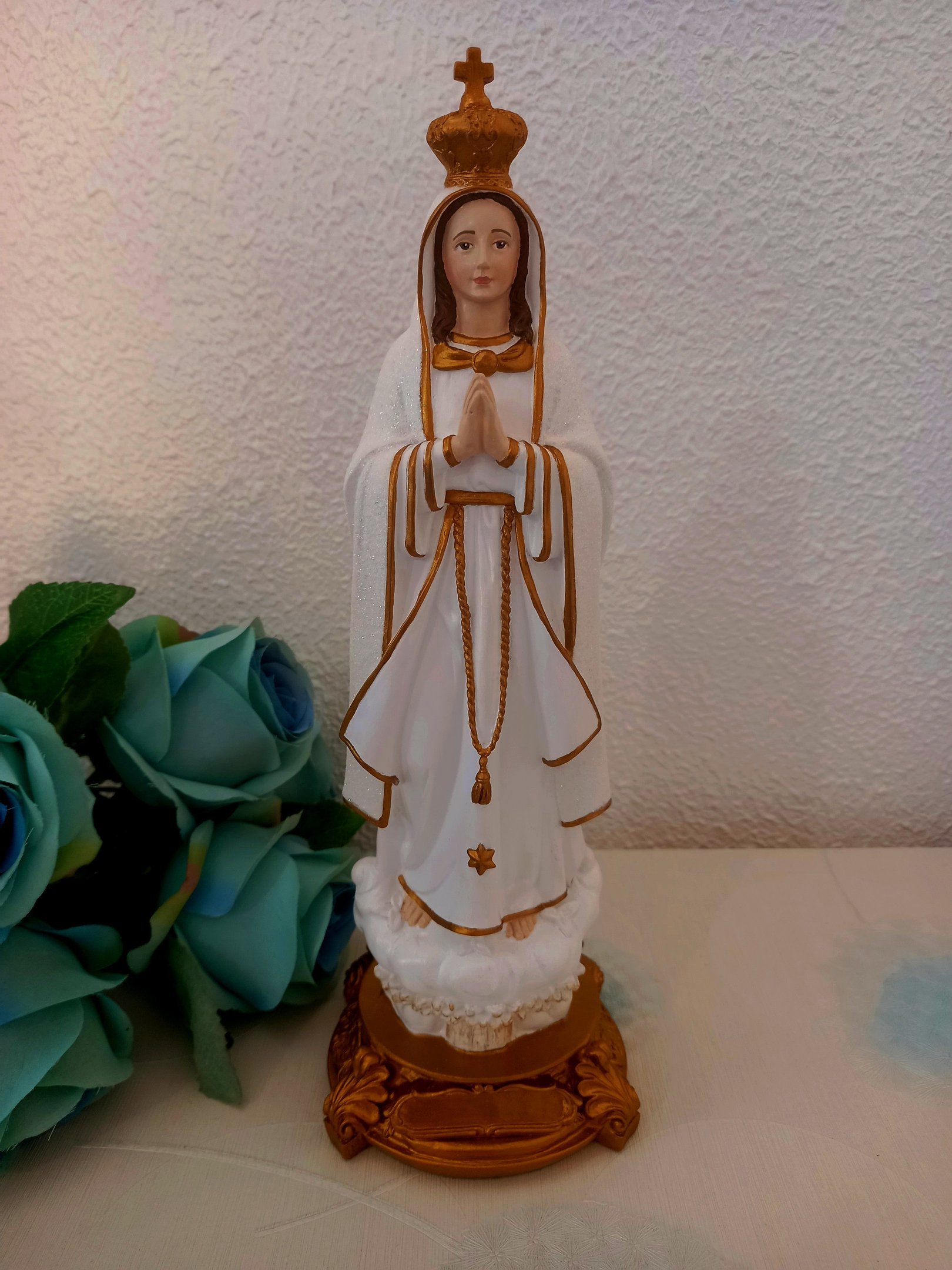 Imagem Nossa Senhora De Fátima 30cm Manto Em Glitter