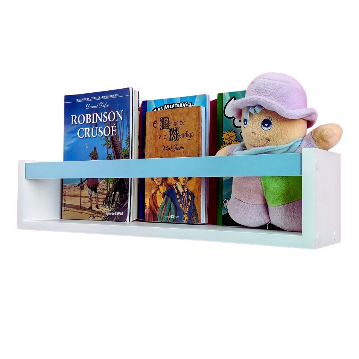 Prateleira Para Livros Infantis Colorida Nicho de Parede Organizador de Brinquedos 55cm:AZUL CLARO