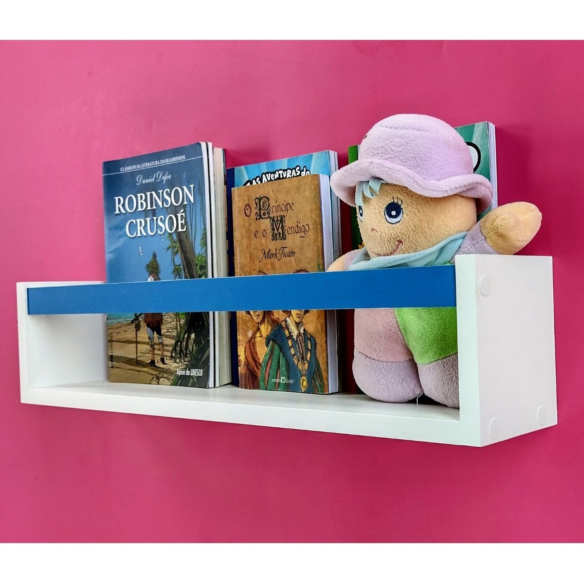 Prateleira Para Livros Infantis Colorida Nicho de Parede Organizador de Brinquedos 55cm:AZUL CLARO - 6