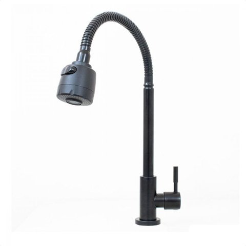 Torneira Cozinha de Mesa Bica Alta em Inox Black Duplo Jato