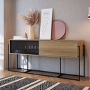 Ver imagem 1 de Buffet Aparador Industrial Retrô 2 Portas de Correr Madeira/Aço 188cm York Bege/Hanover/Preto