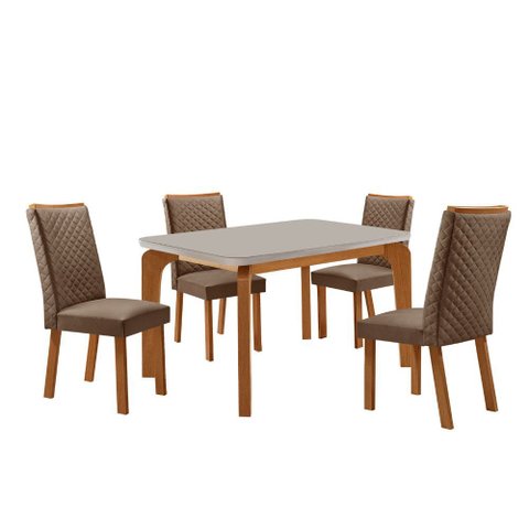 Mesa de Jantar Liz 120cm Tampo Mdf Vidro Canto Copo com 4 Cadeiras Lira