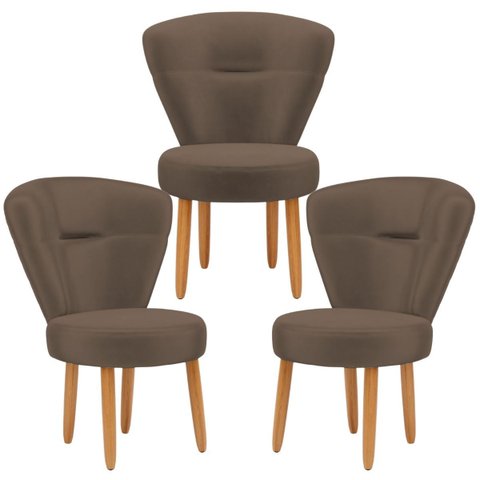 Conjunto 3 Poltronas Decor Moderna para Estúdio de Beleza Sala de Jantar Reforçado Tecido Veludo