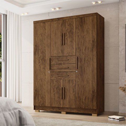 Guarda Roupa Casal Belga 6 Portas de Bater 3 Gavetas com Cabideiros Nogueira G98 - Gran Belo
