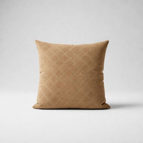 Almofada Cheia Suede Quadriculado 40 X 40 - Bege