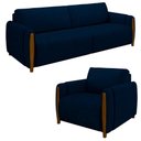 Ver imagem 1 de Conjunto Sofá 3 Lugares 223cm e Poltrona 98cm Amaranto M22 Veludo Azul Marinho - Mpozenato